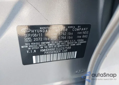 2012 Hyundai Elantra Gls (Ulsan Plant) from USA, damaged, VIN KMHDH4AE1CU297588
